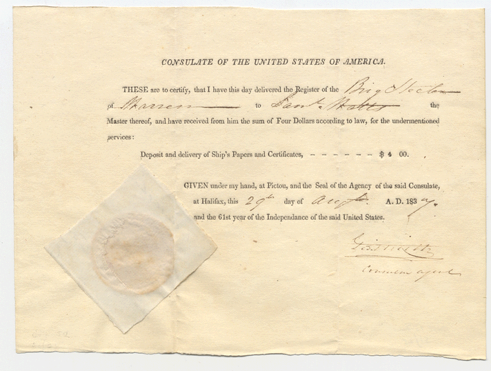 Certificate of delivery of ship's papers