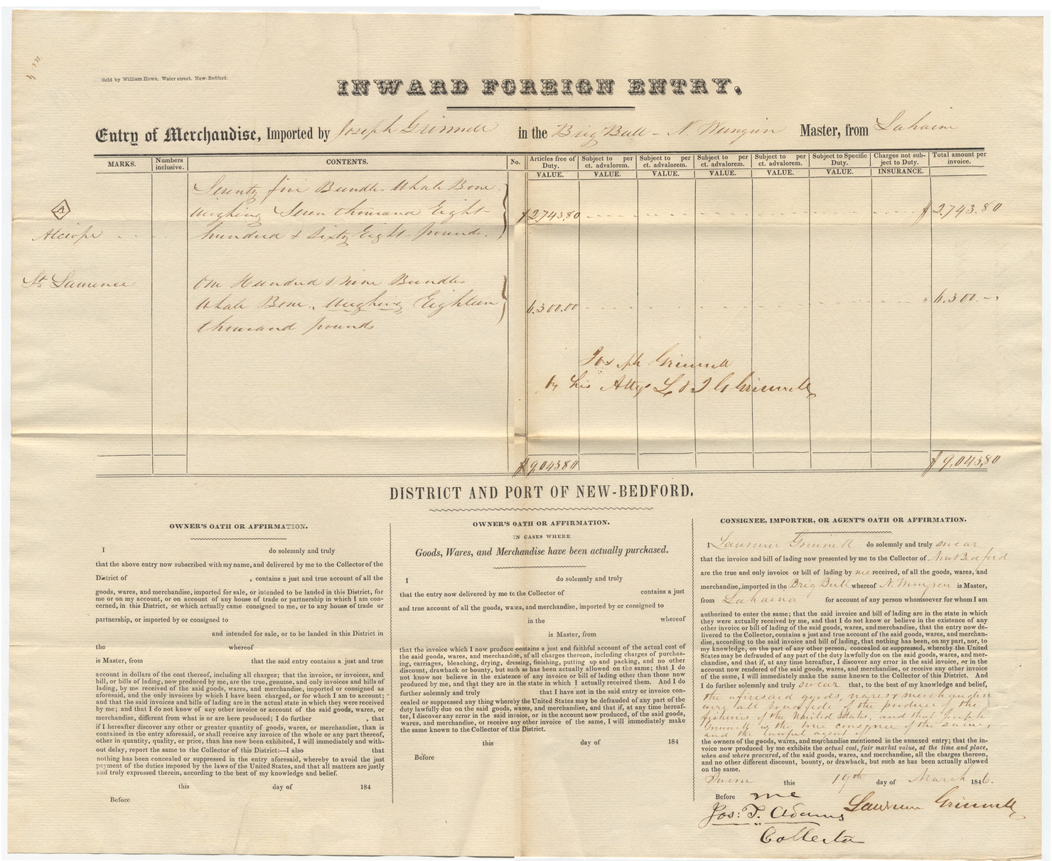 Inward Foreign Entry Certificate