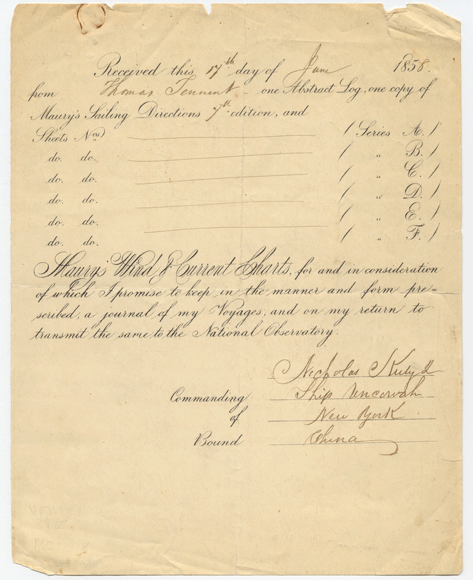 Receipt of Maury's Sailing Directions